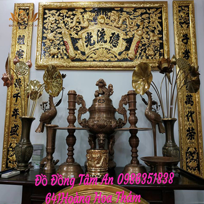 Bộ hoành phi, câu đối đồng vàng 1m55