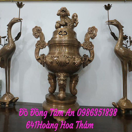 Bộ tam sự đồng đỏ 9999 cao 50 cm